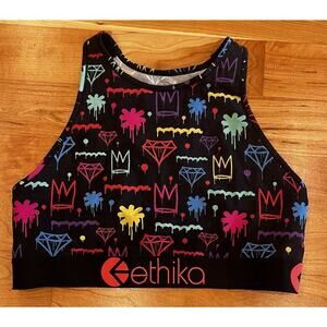 Ethika Graffiti Non-Padded Sports Bra Size Medium Black Neon Cotton Blend